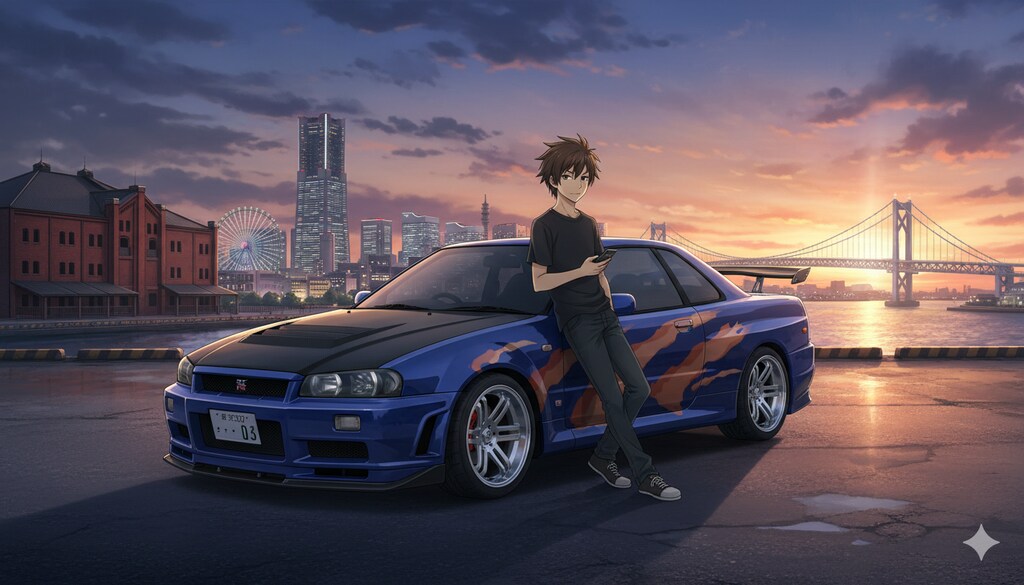 夕暮れの港、レース仲間待ち。