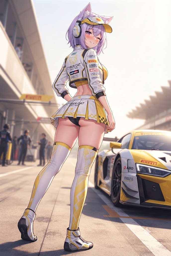 レース場のパンチラのレースアンバサダーのシス