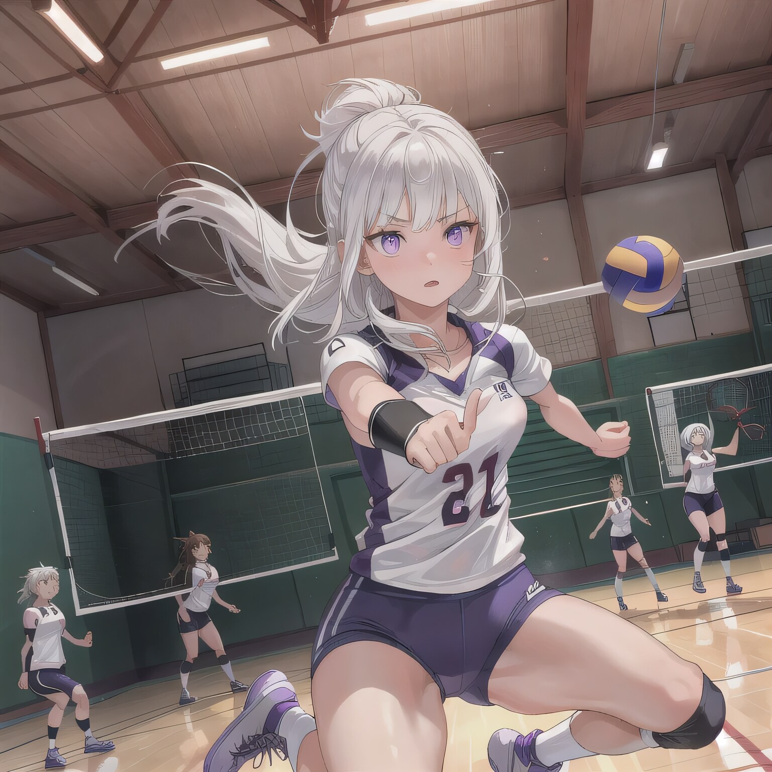 白髪ポニテでユニフォームの少女３ | の人気AIイラスト・グラビア