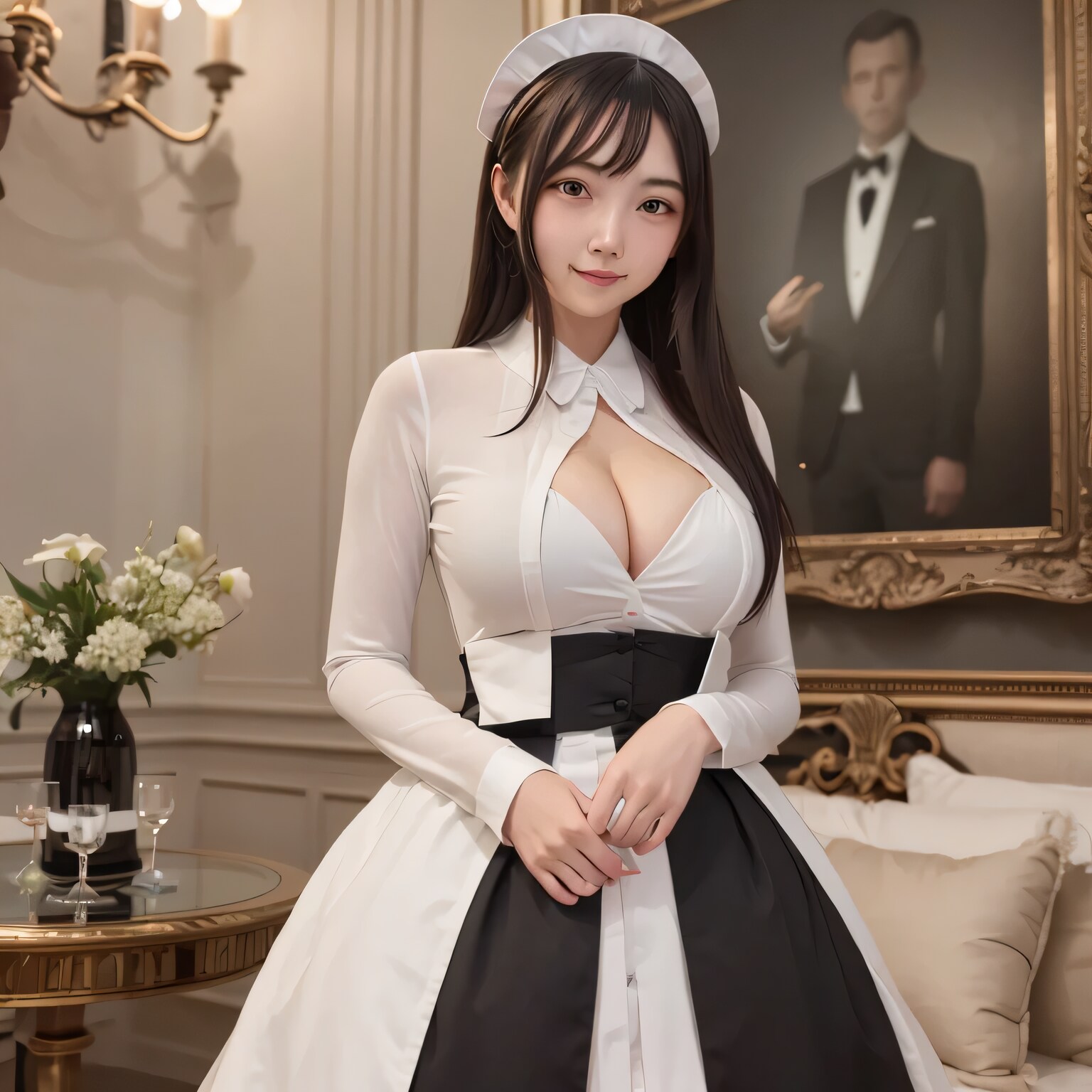 黒髪ロングでメイド服の美女９３ | の人気AIイラスト・グラビア