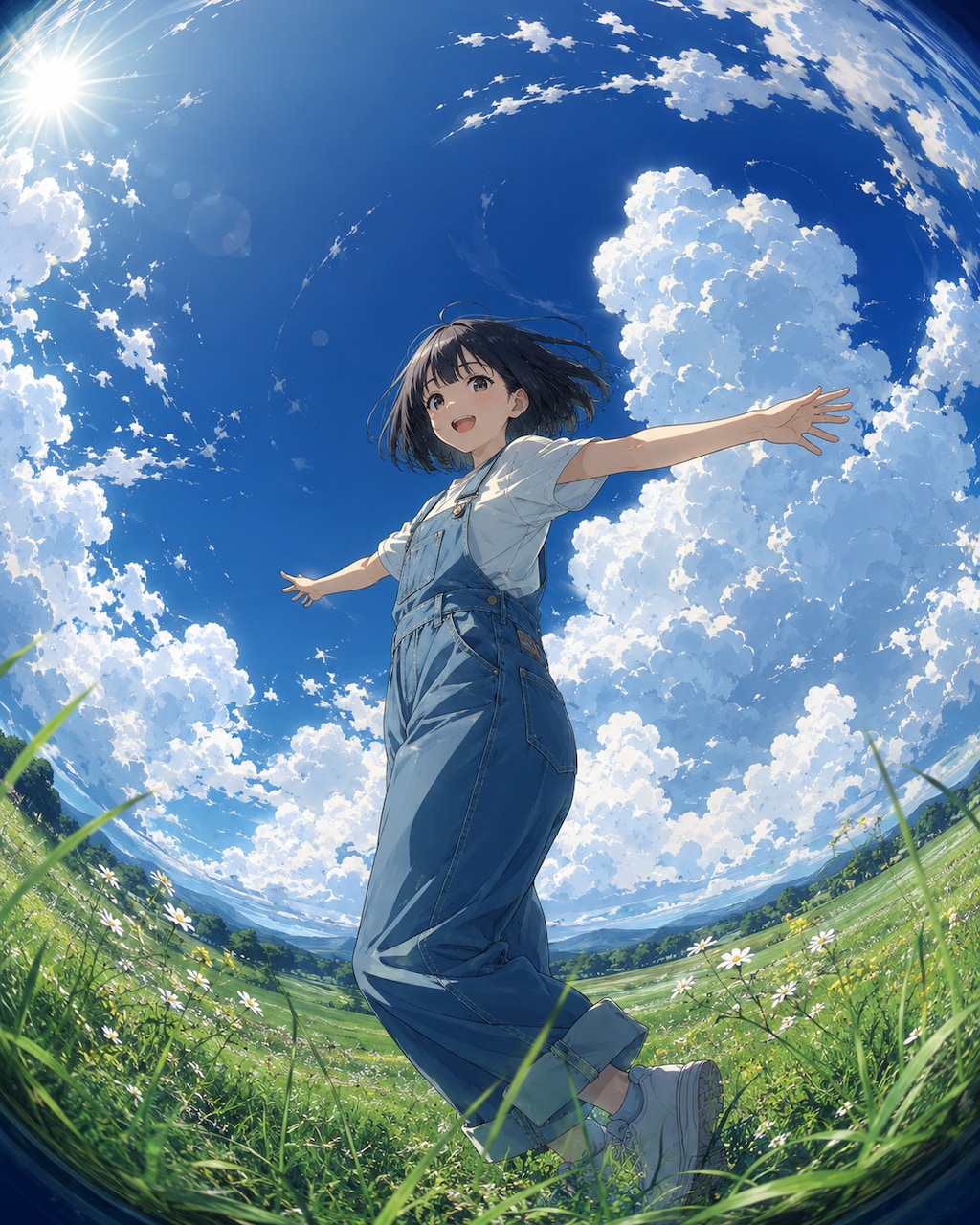 オーバーオールの女の子