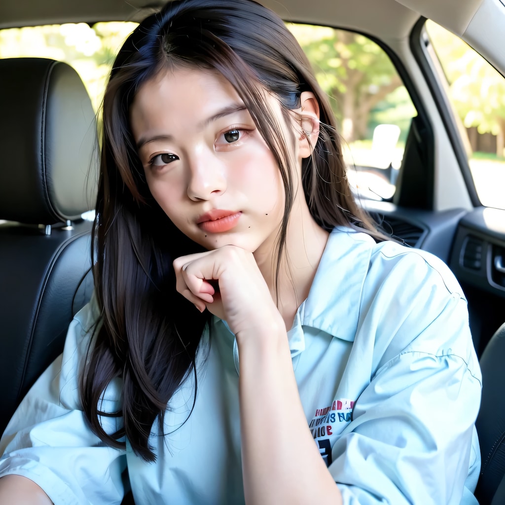 黒髪ロングで車内の美女２２