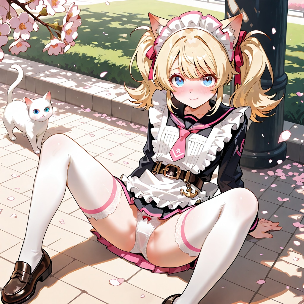 「べ、別に…猫耳つけて桜の下で座ってるわけじゃないんだから！ ……でも、莉奈のこと見てくれると嬉しいかも…♡🌸」