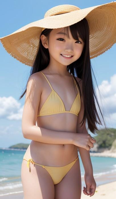 ビーチと黒髪ロング少女