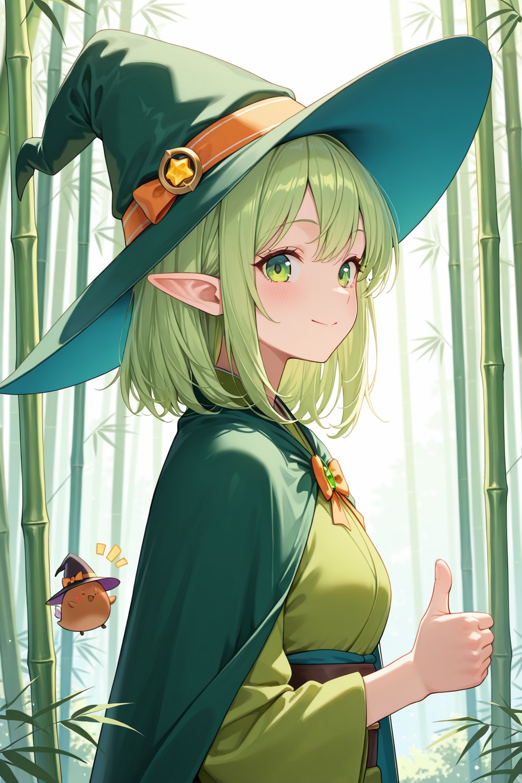 【借】竹林でサムズアップするたけのこの魔女さん