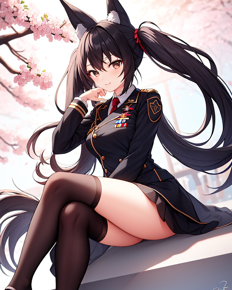 ケモ耳黒髪軍服JK