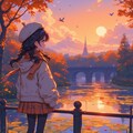 秋の夕暮れに佇む少女 2枚目