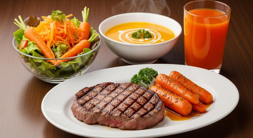 摩訶不思議食堂のステーキと人参食セット