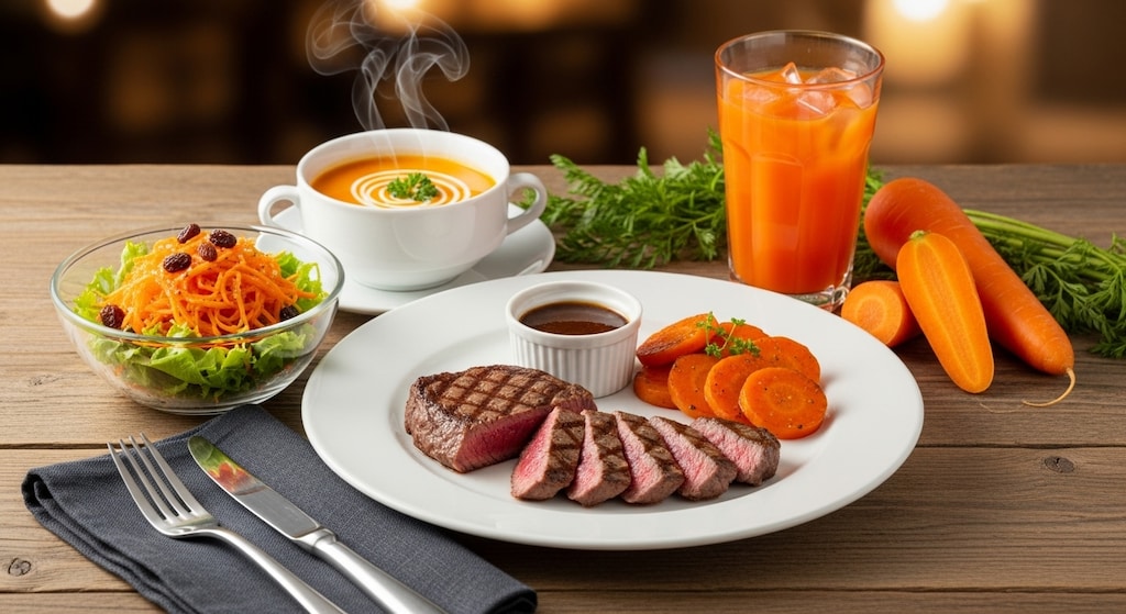 摩訶不思議食堂のステーキと人参食セット