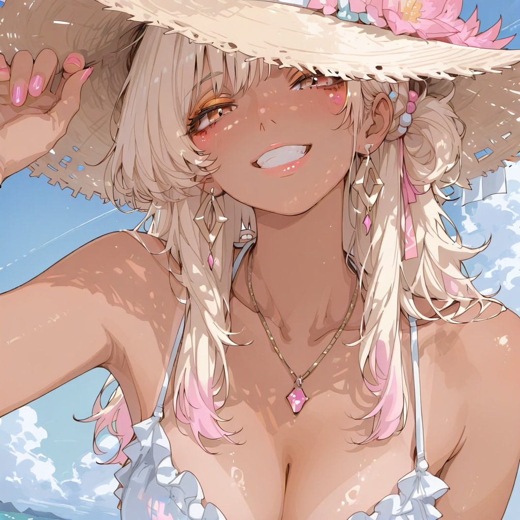 金髪ギャル　麦わら帽子とワンピース