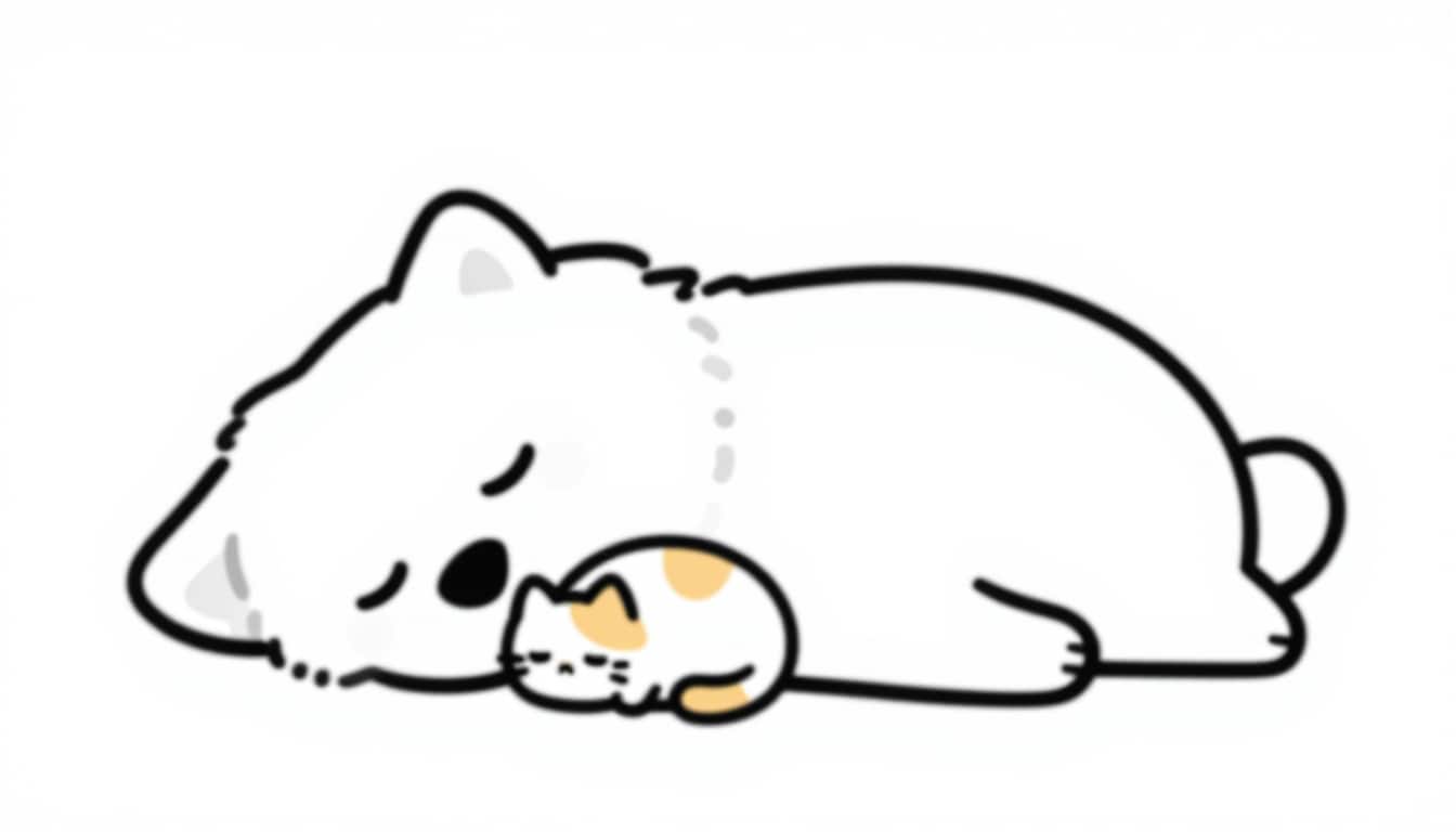 サモエドんと子猫さん　一緒にお昼寝