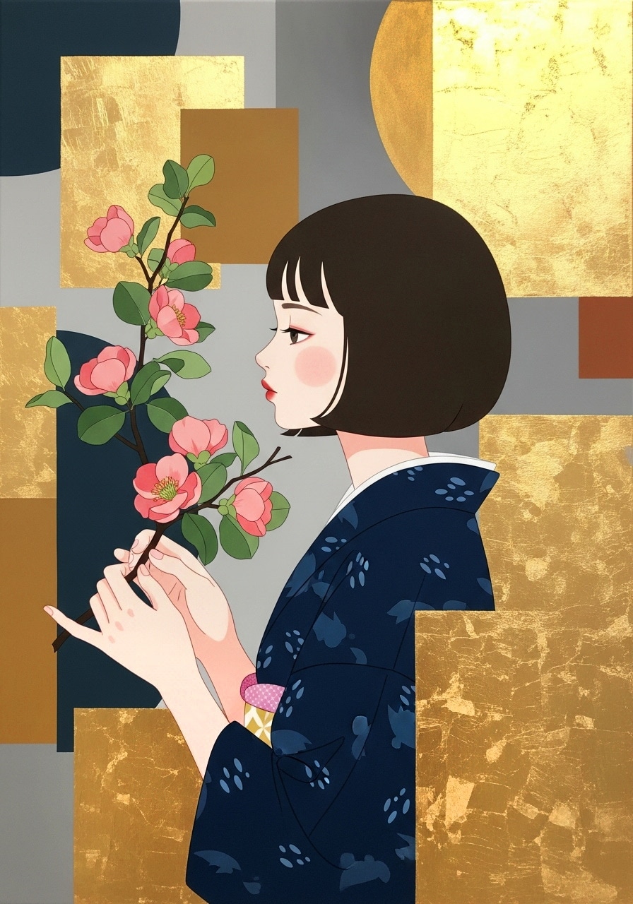 木瓜の花を手に持つ少女 | の人気AIイラスト・グラビア