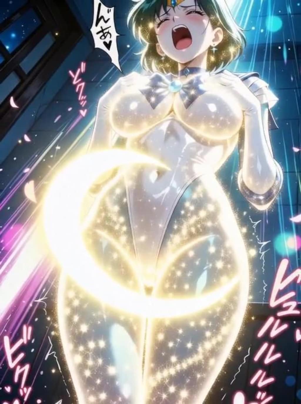（ハイレグ偽マーキュリー💕消滅パラパラ疑似アニメ♪）妖魔マーキュリー！・・ムーンティアラ・アクションをくらい断末魔の叫びと共に消滅💦