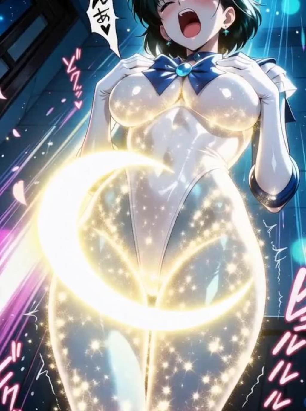 （ハイレグ偽マーキュリー💕消滅パラパラ疑似アニメ♪）妖魔マーキュリー！・・ムーンティアラ・アクションをくらい断末魔の叫びと共に消滅💦
