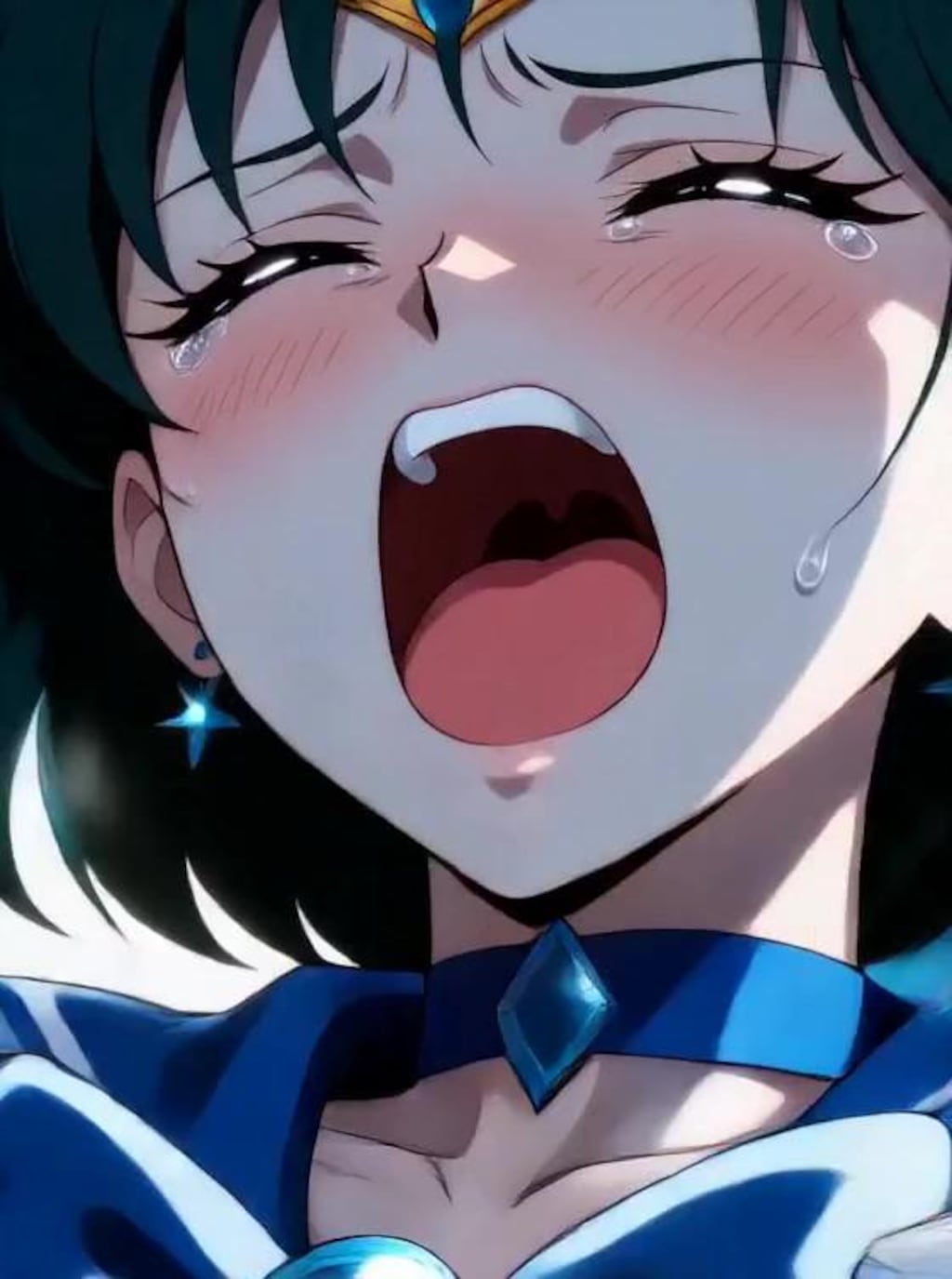 （ハイレグ偽マーキュリー💕消滅パラパラ疑似アニメ♪）妖魔マーキュリー！・・ムーンティアラ・アクションをくらい断末魔の叫びと共に消滅💦