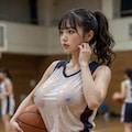 飛び散る汗。6月の蒸し暑いバスケ部 2枚目