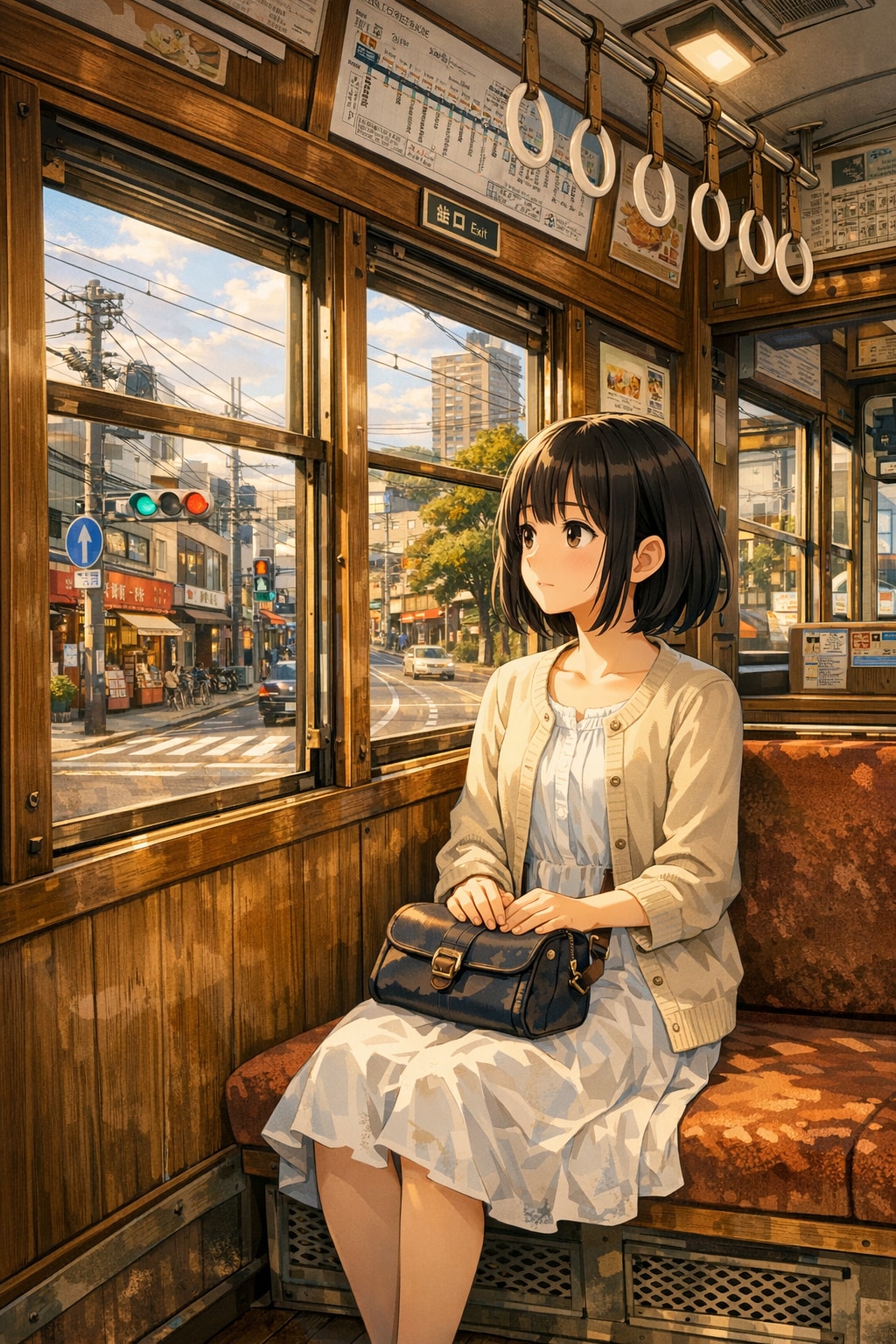 路面電車に乗っている女の子