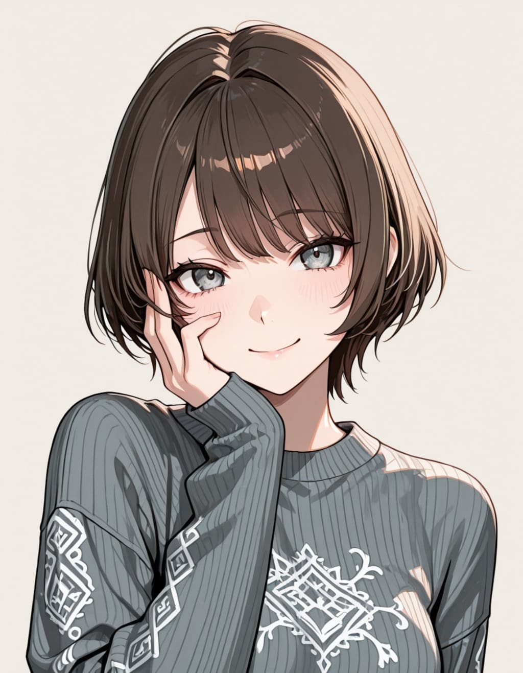 頬に手をやる子