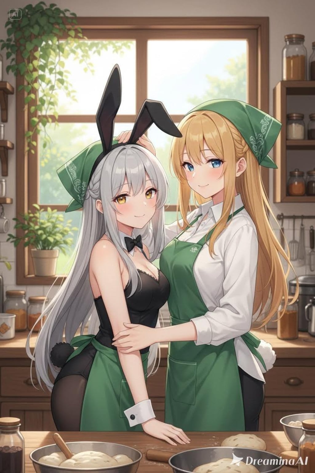 バニーガール店員さんをなでなでするV4Bちゃん