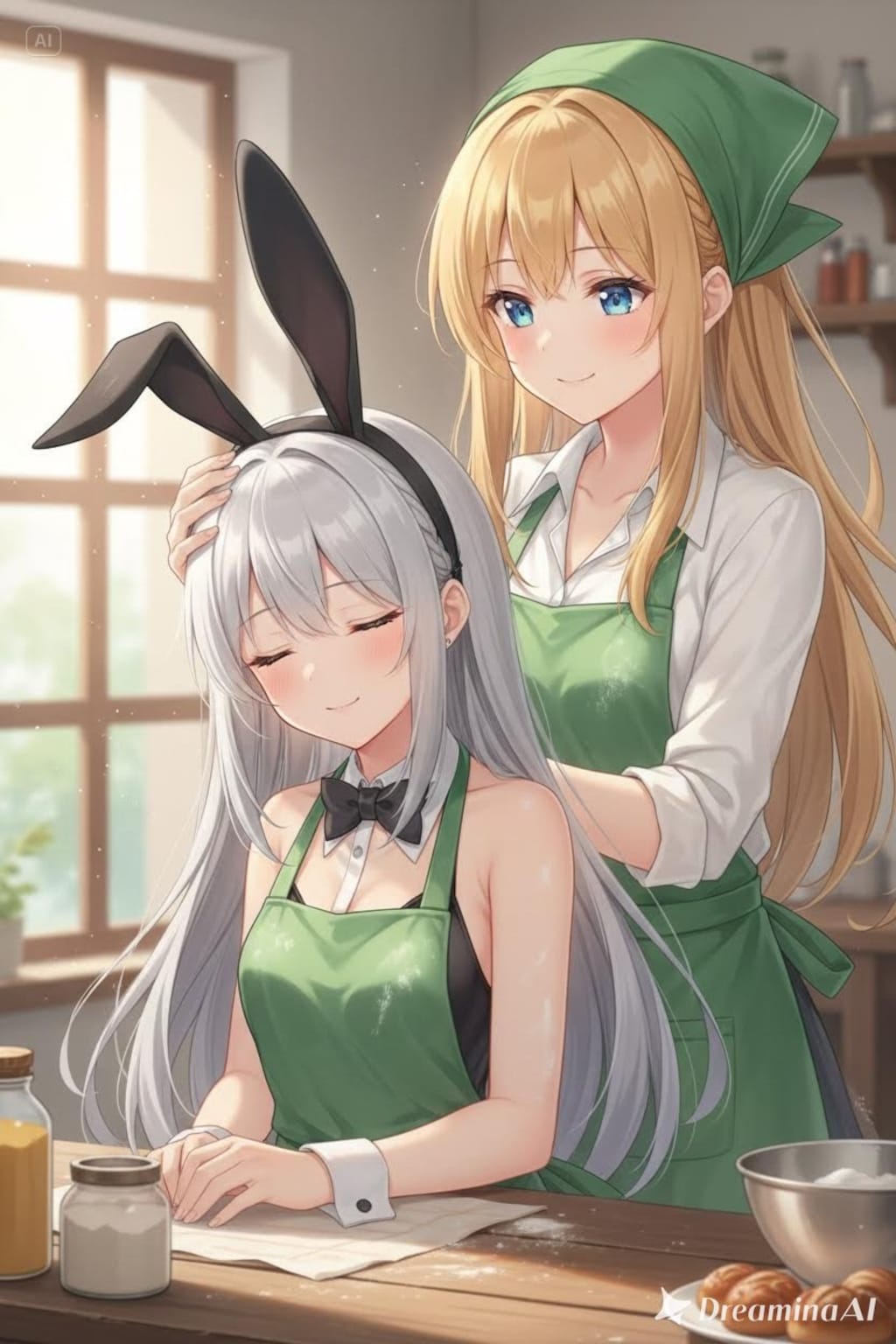 バニーガール店員さんをなでなでするV4Bちゃん