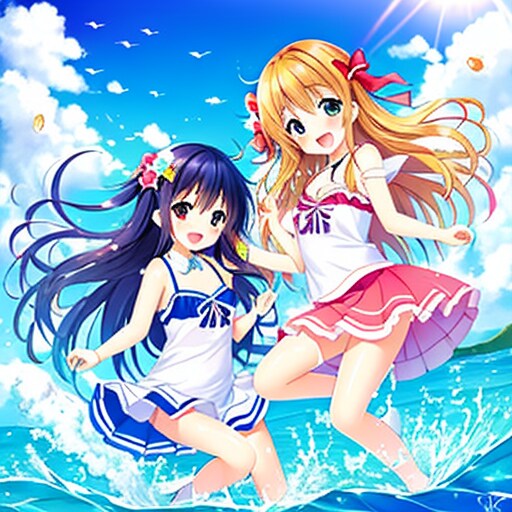 海ではしゃぎまくる女の子たち