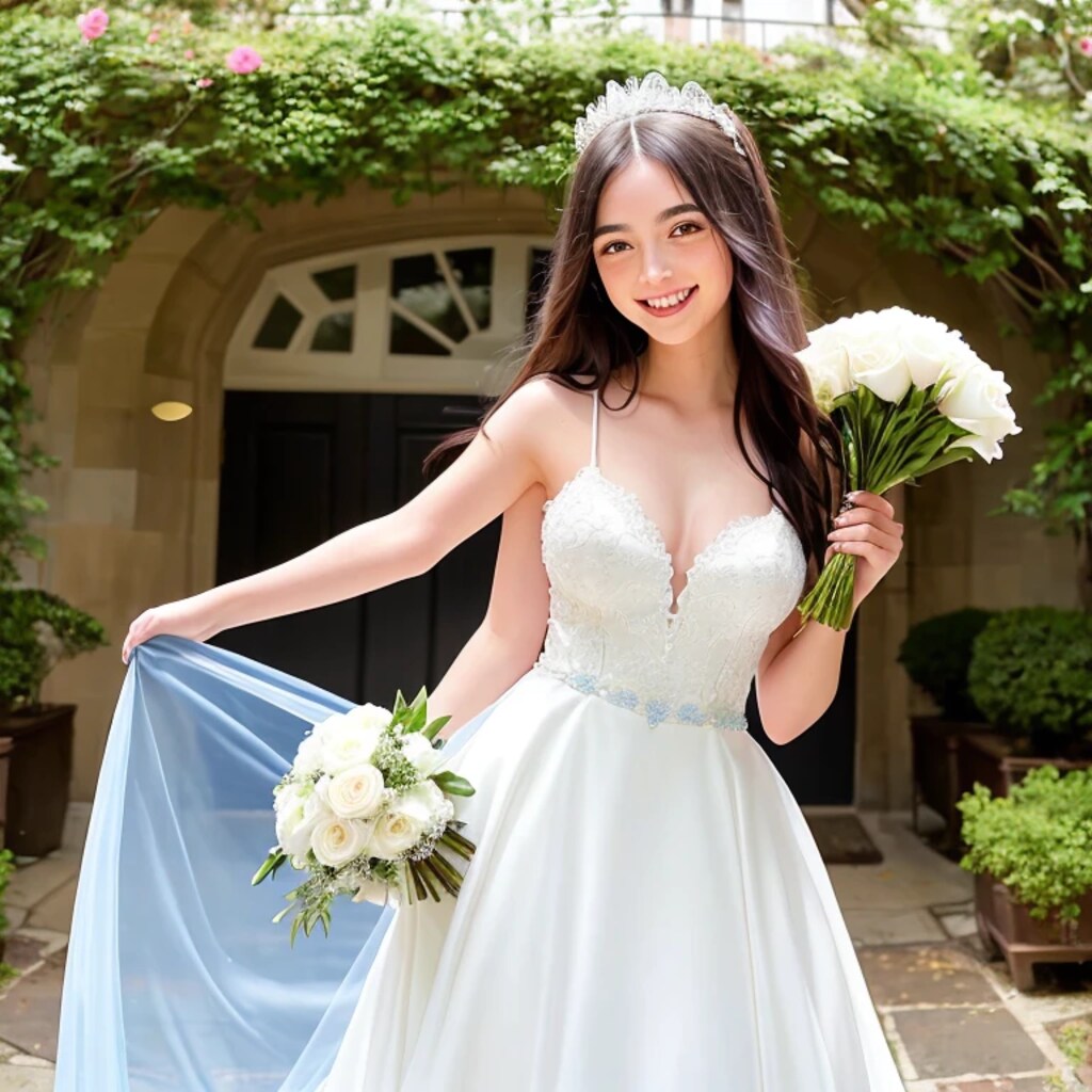 黒髪ロングでウェディングドレスの美女１６８