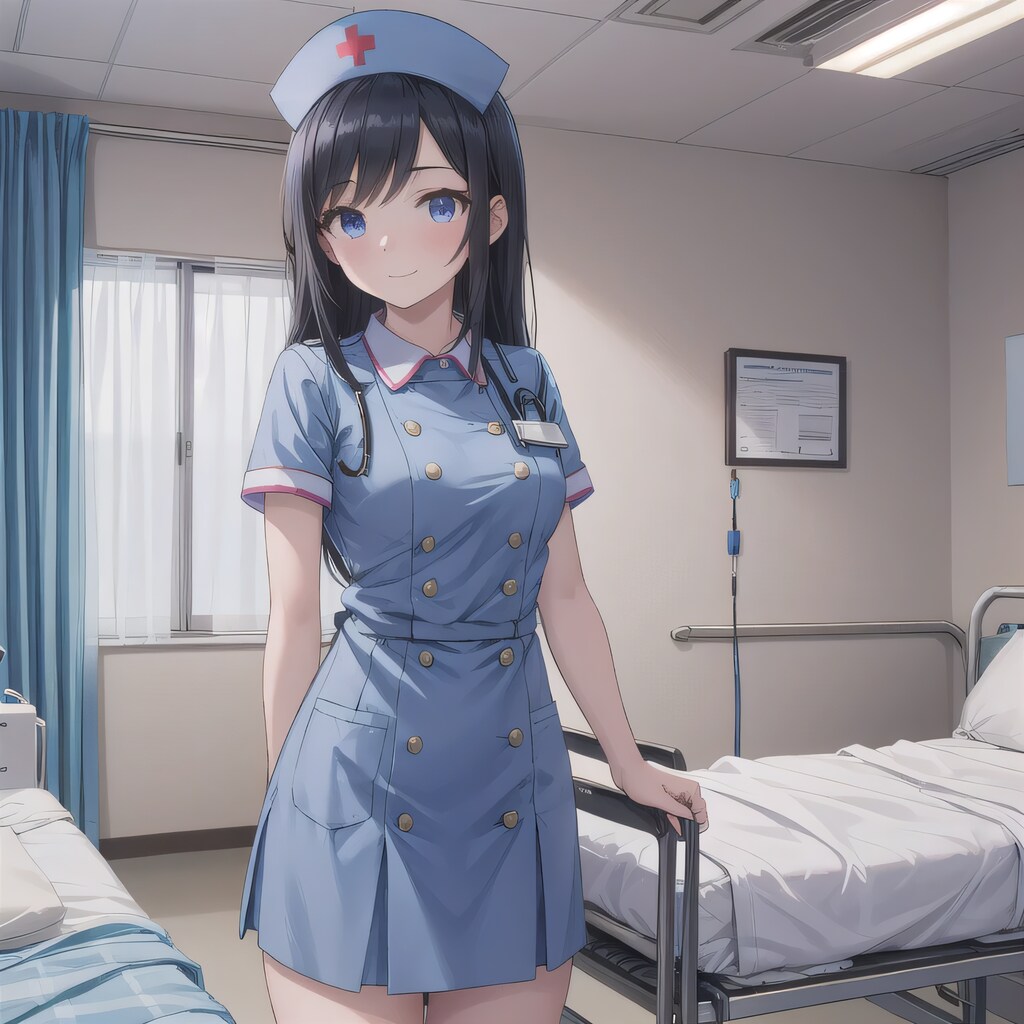 黒髪ロングで看護服の少女