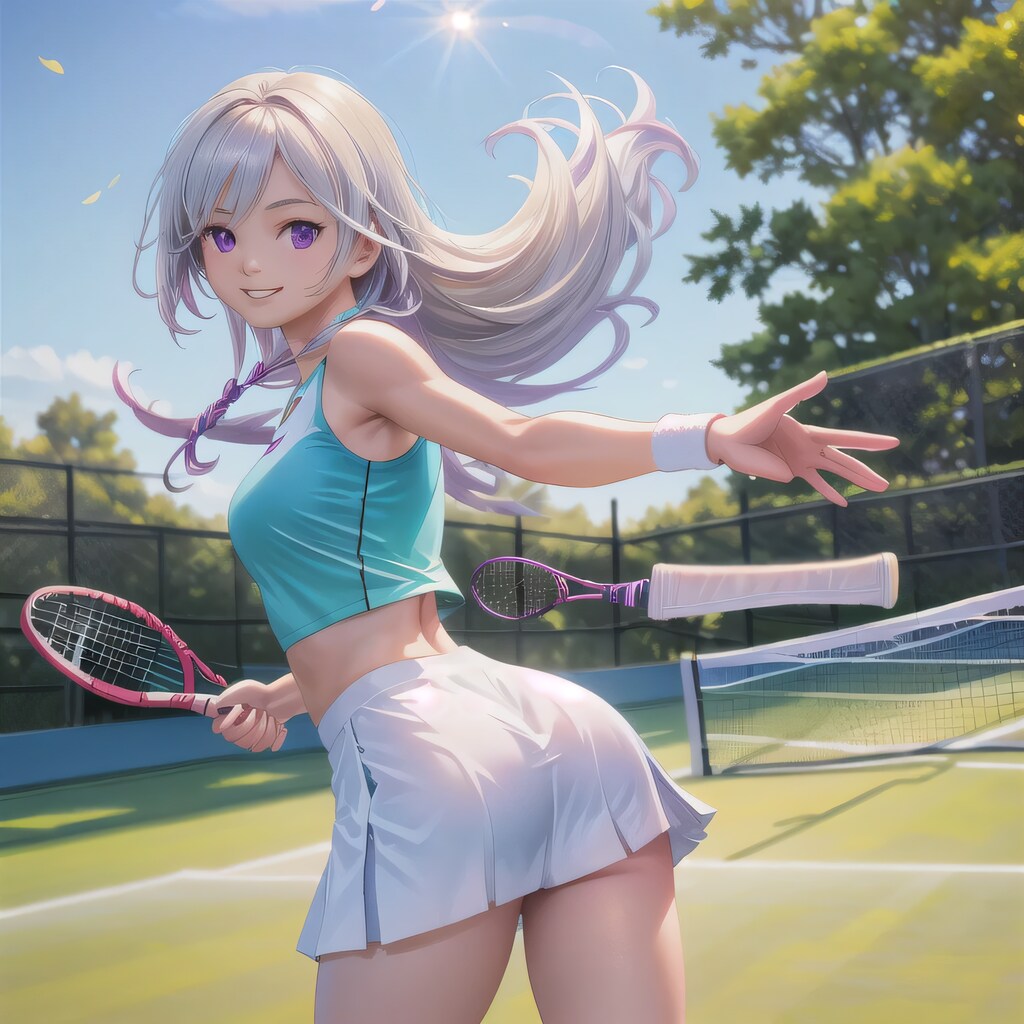 白髪ロングでテニスウェアの少女６