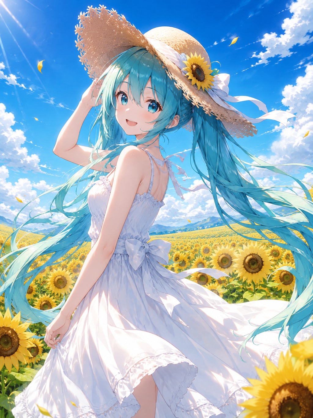 ミクとひまわり畑