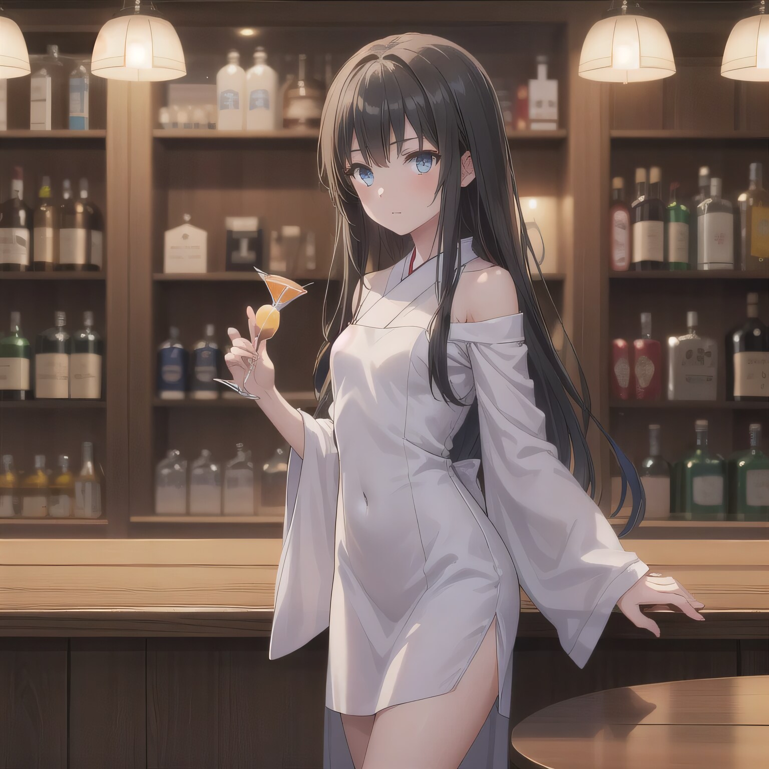 黒髪ロングで酒場の少女２１ | の人気AIイラスト・グラビア