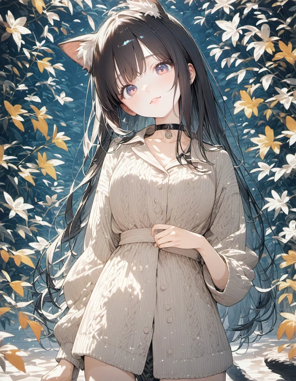 A Cat Beneath the Blooming Canopy