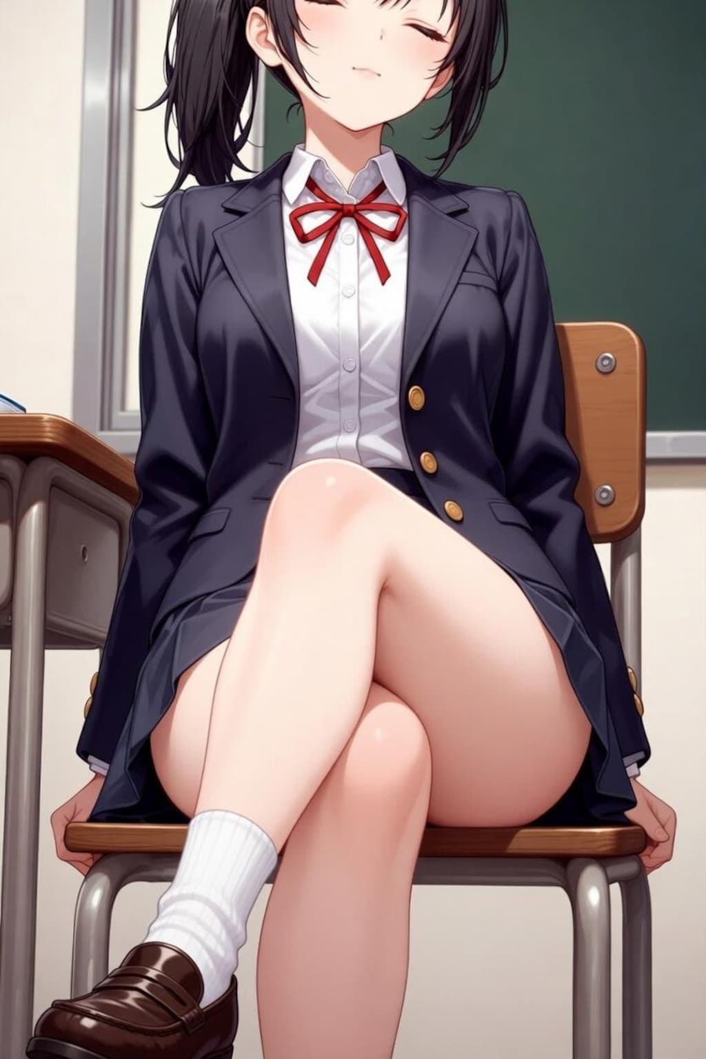 ミニスカート足組み
