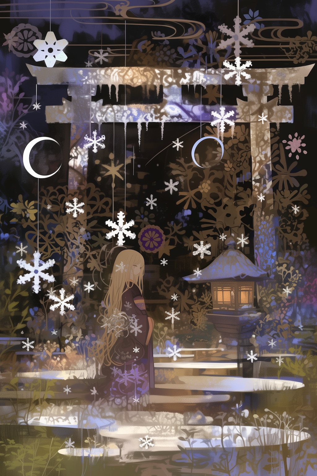 雪降る神社にて