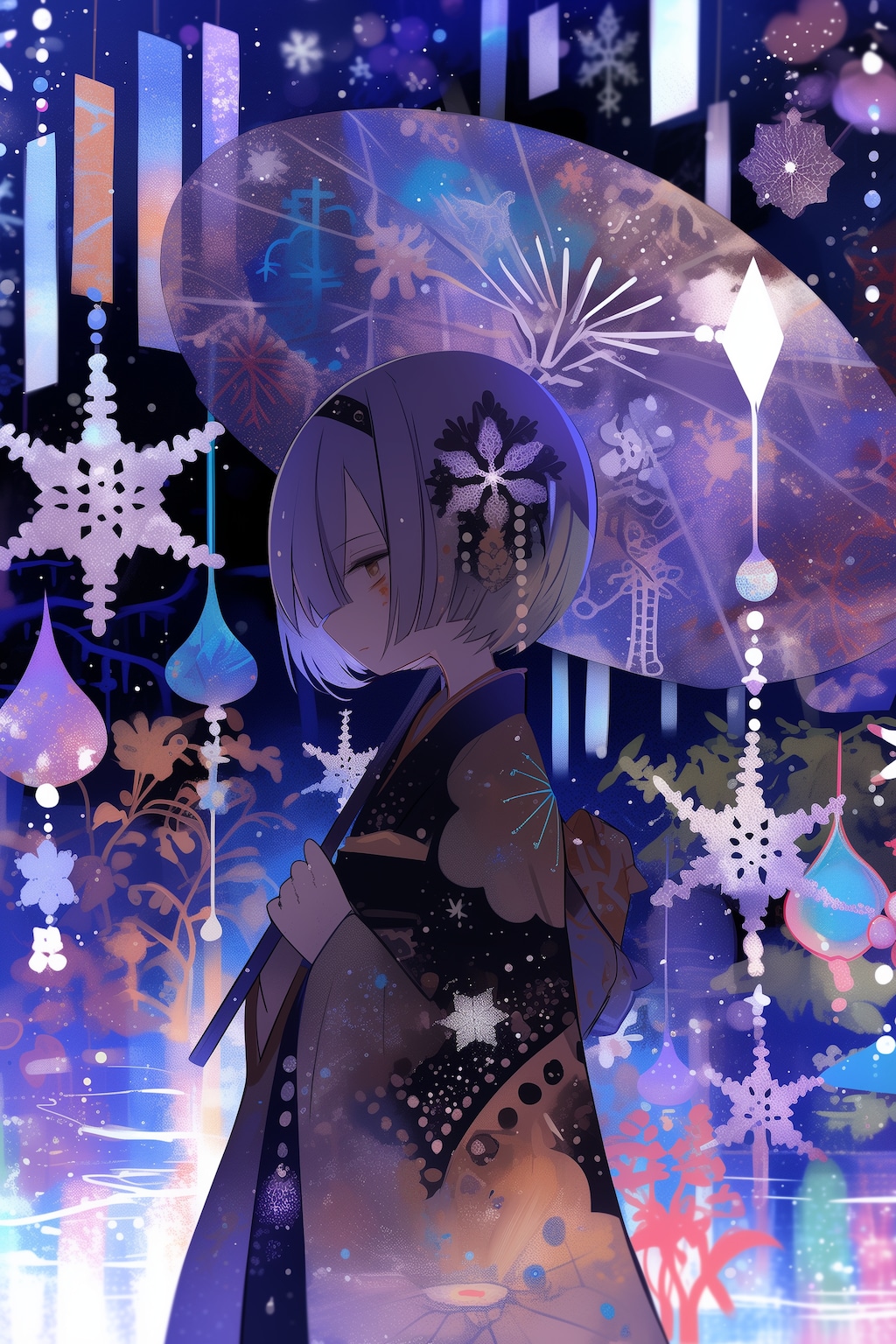 雪降る神社にて