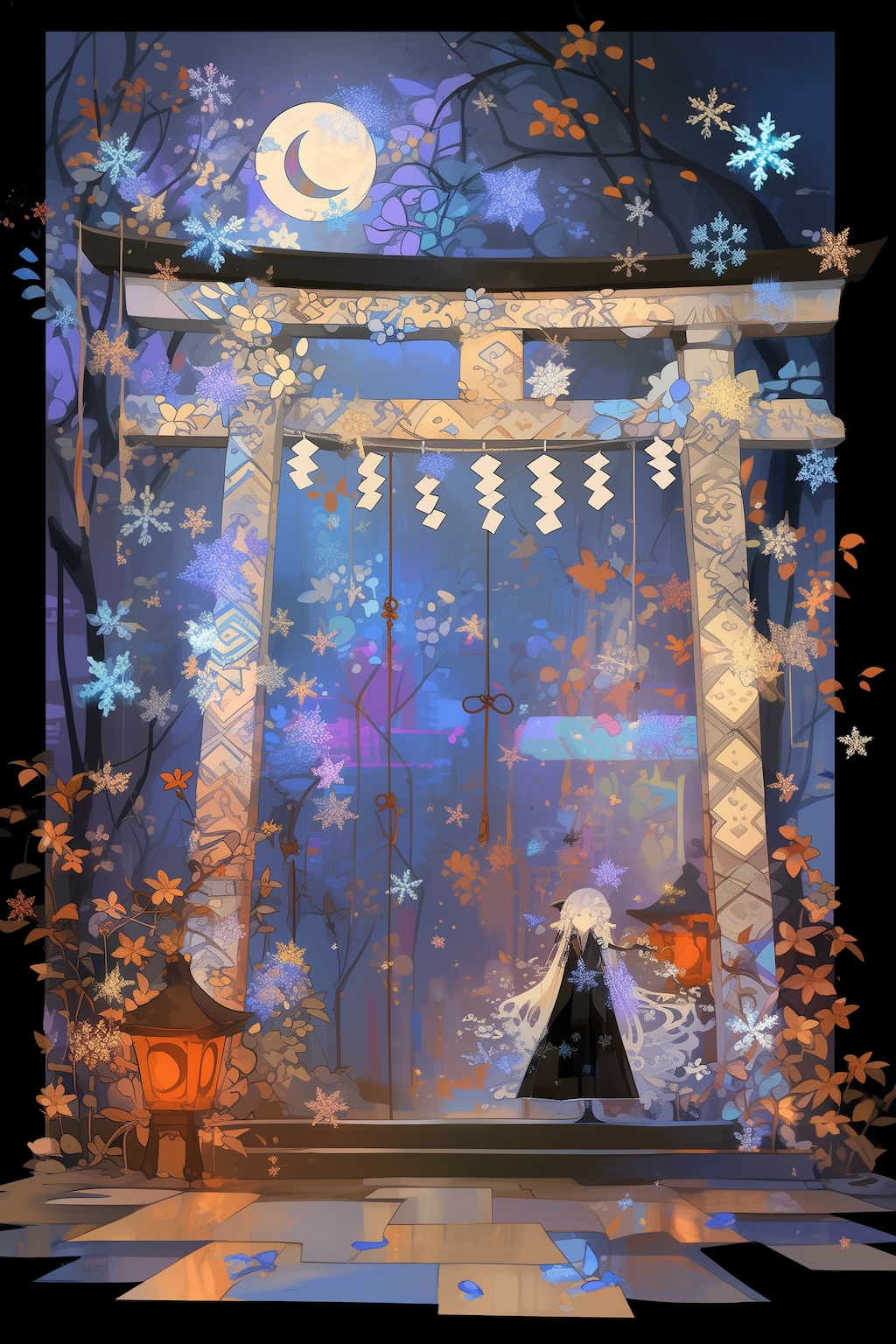 雪降る神社にて