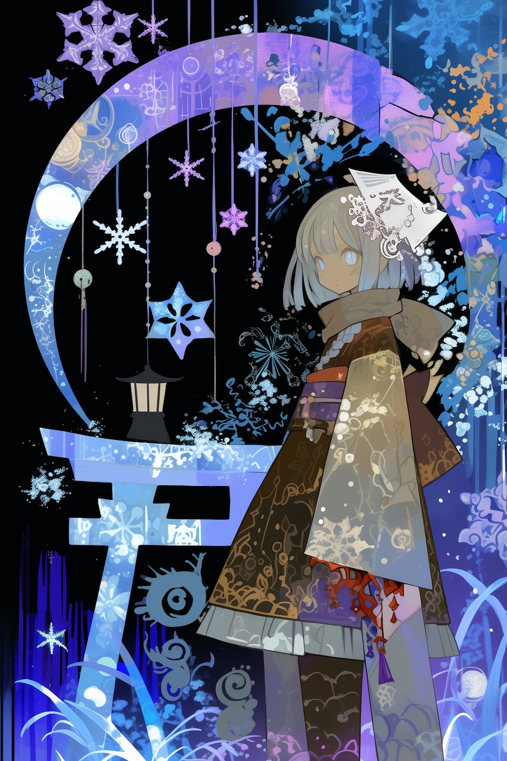 雪降る神社にて