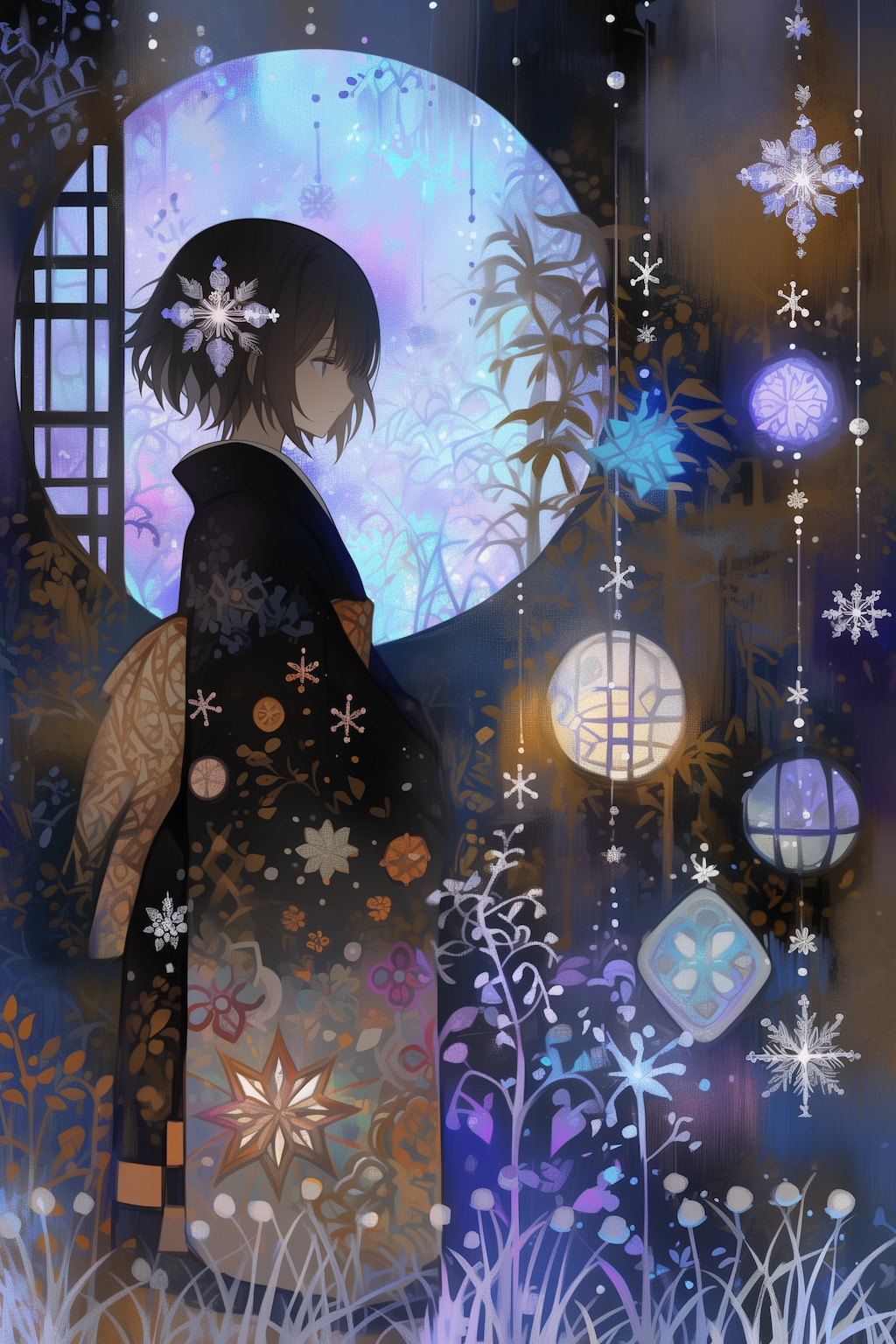 雪降る神社にて