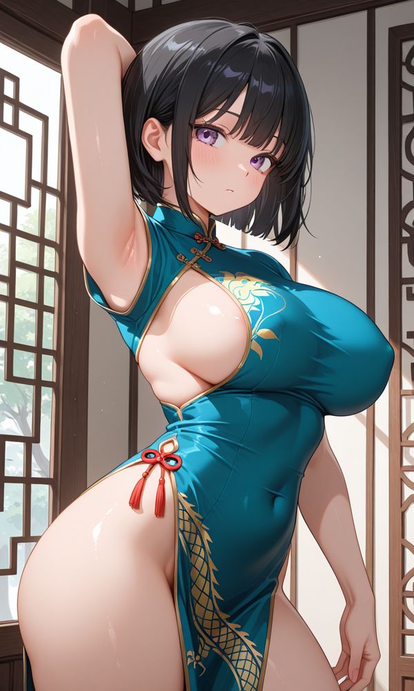 巨乳チャイナドレスちゃんのワキ見せ