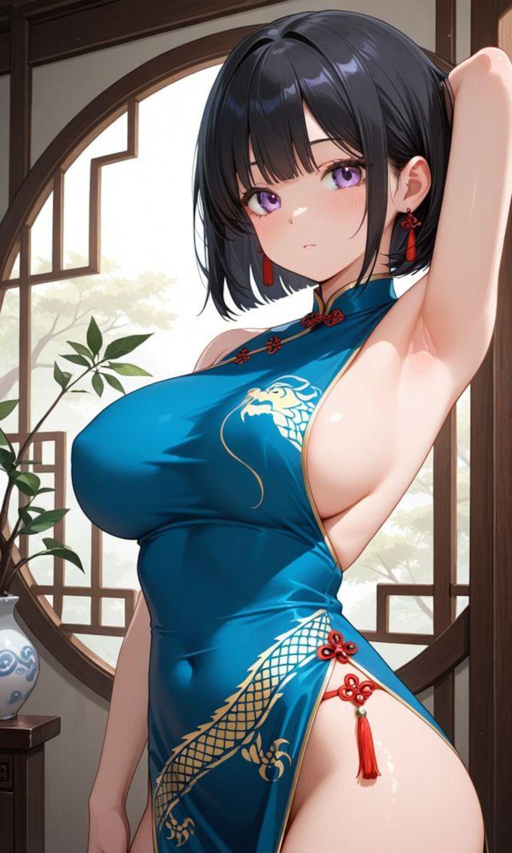巨乳チャイナドレスちゃんのワキ見せ
