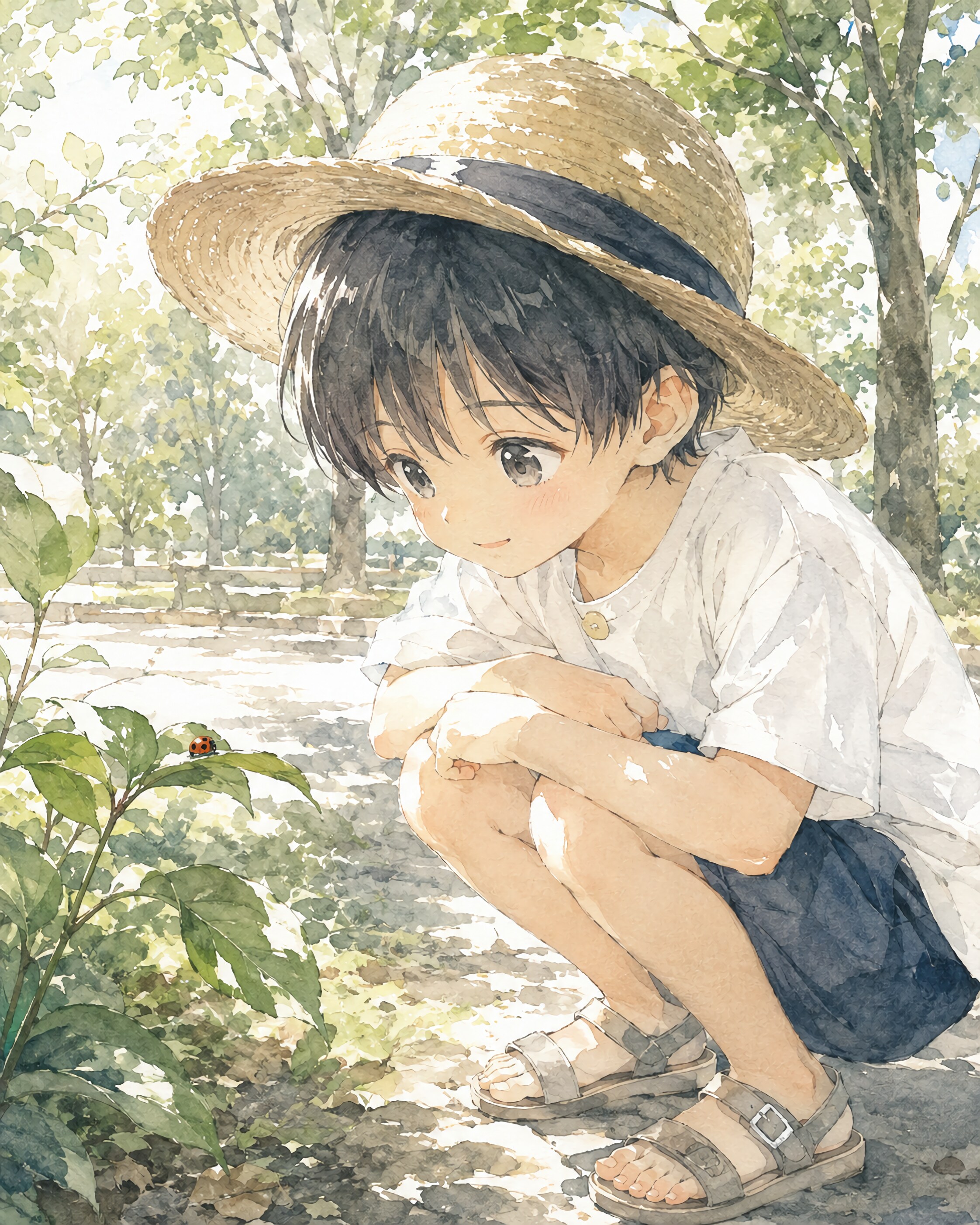 夏の葉に降りた、小さな旅人の物語 | の人気AIイラスト・グラビア