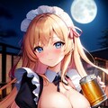 満月とほろ酔いメイドさん 2枚目
