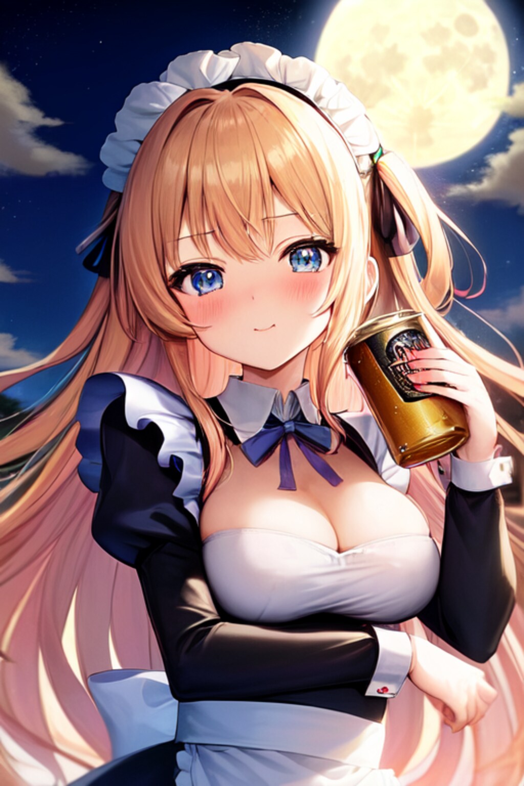 満月とほろ酔いメイドさん