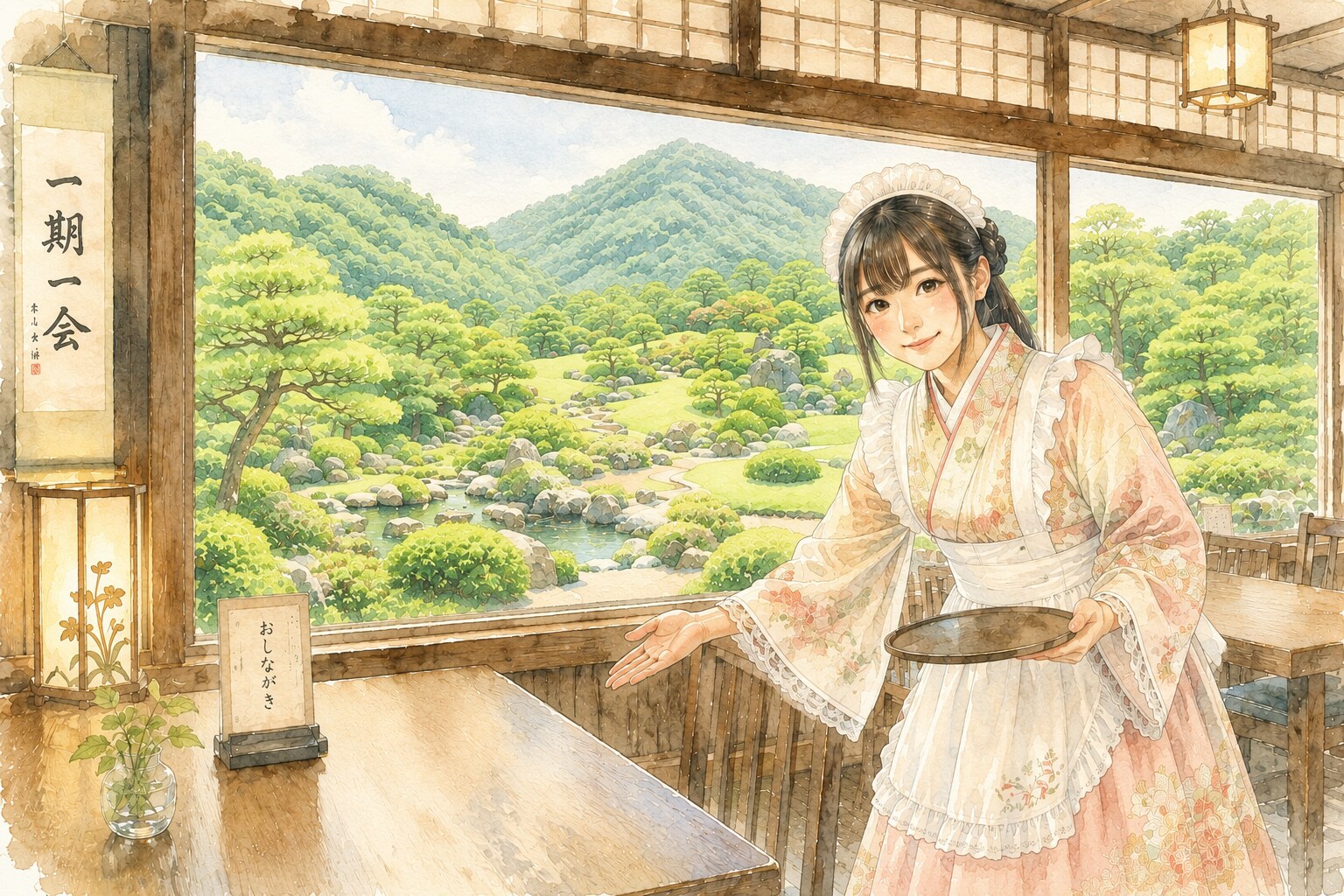 日本庭園が見える和風喫茶