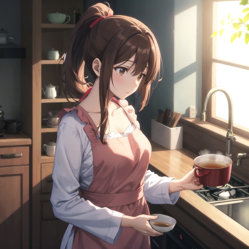 キッチンで一人スープを淹れる