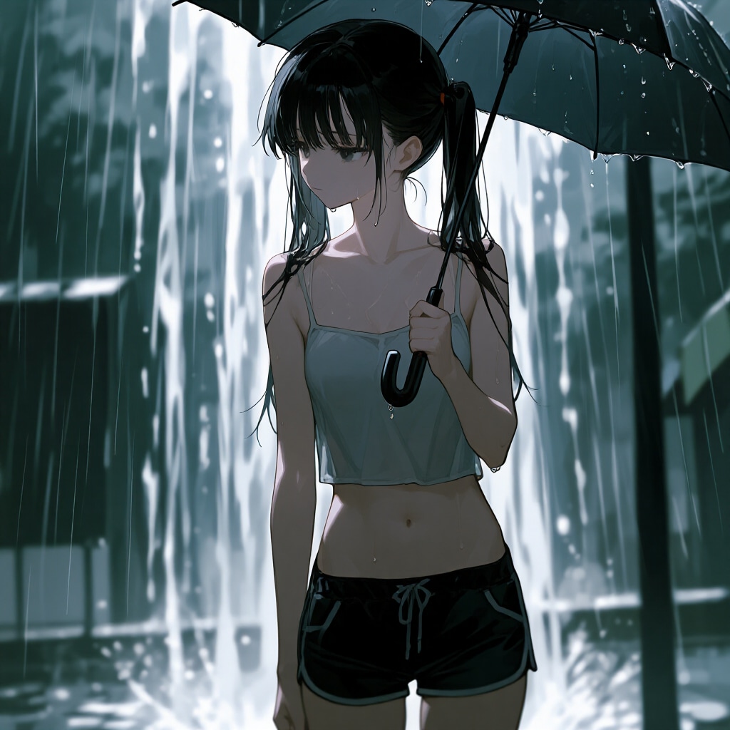 中の人と雨