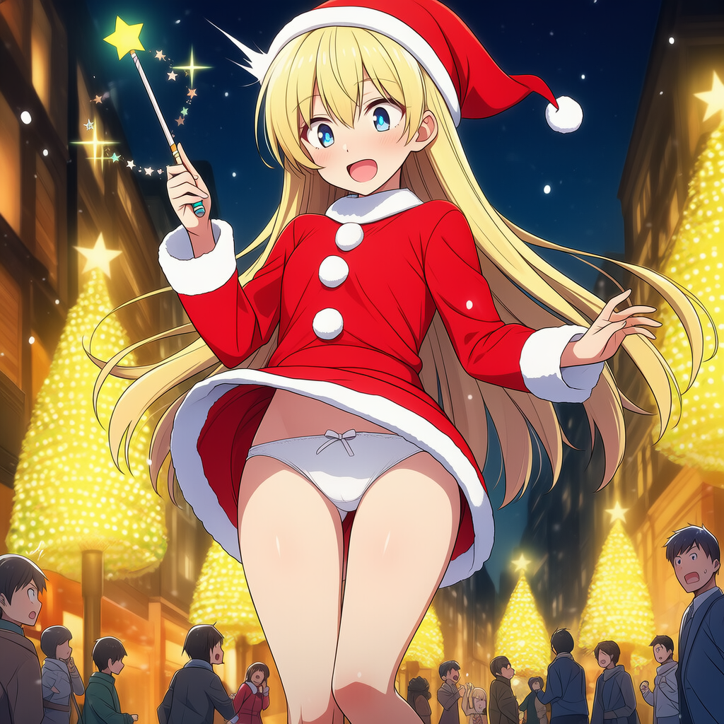 魔法少女、突風でサンタコスのミニスカート捲れる