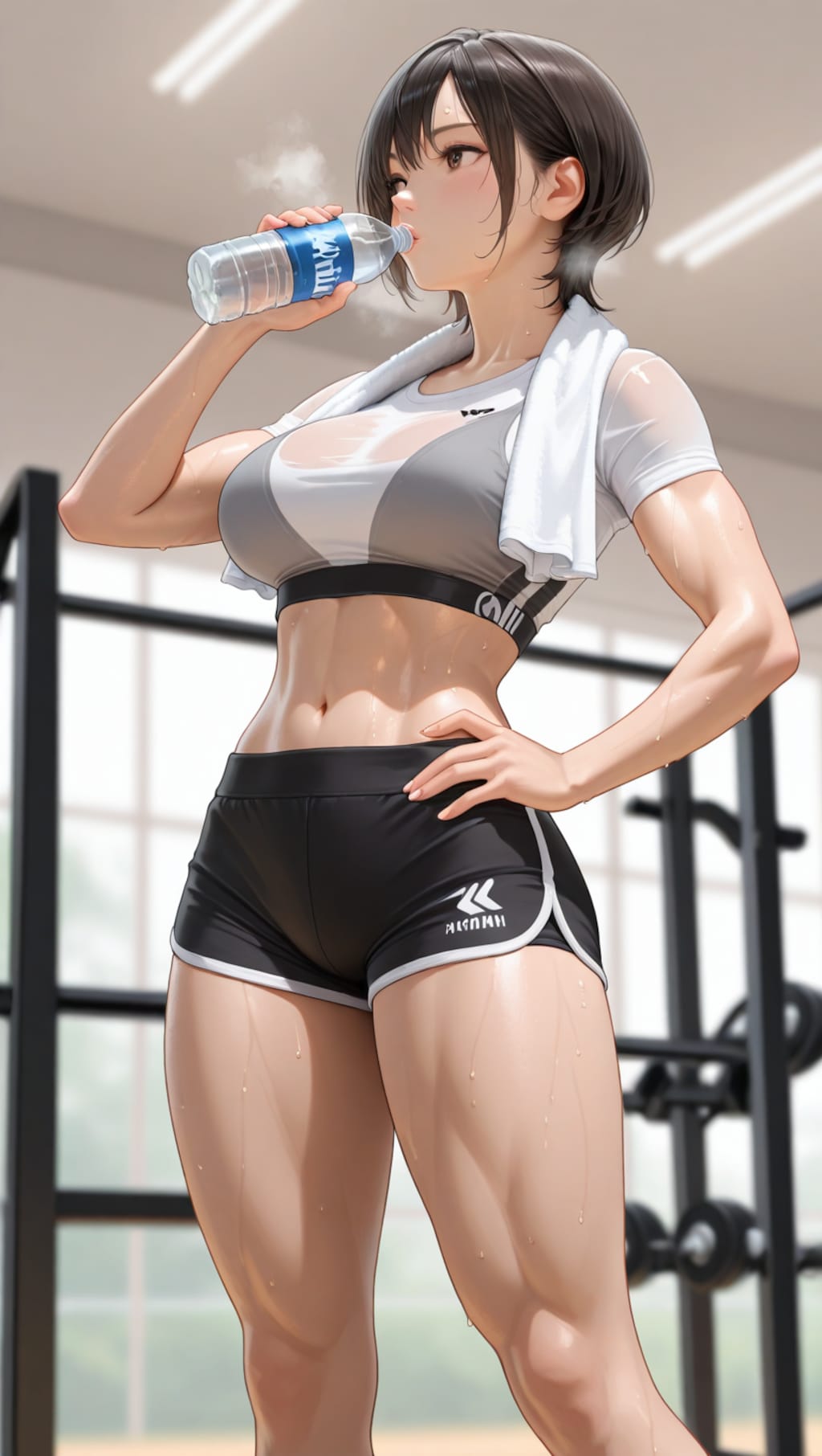 筋トレ休憩中のお姉さん
