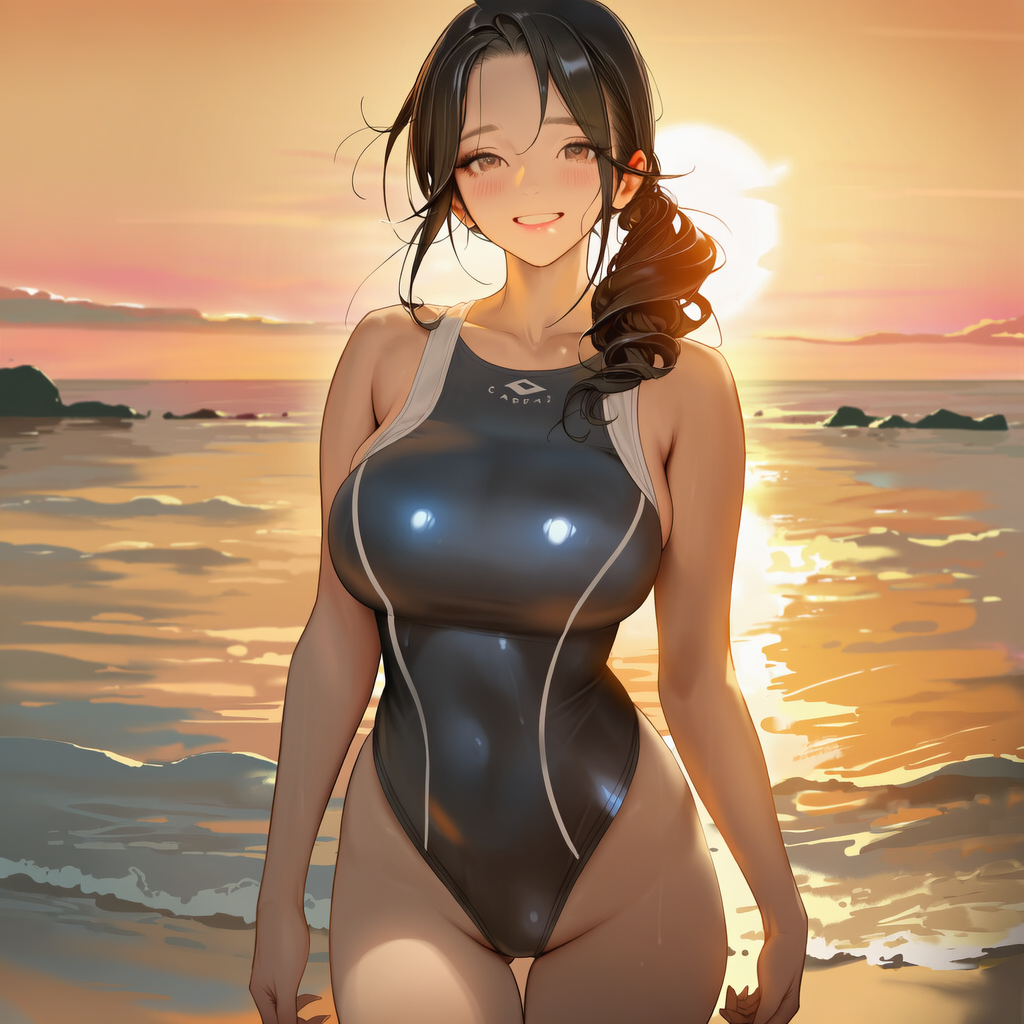のぞみさん、競泳水着_ビーチ