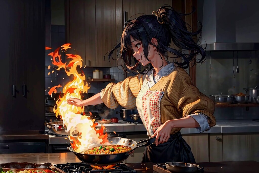 フライパンでチャーハン作ってる（多分）