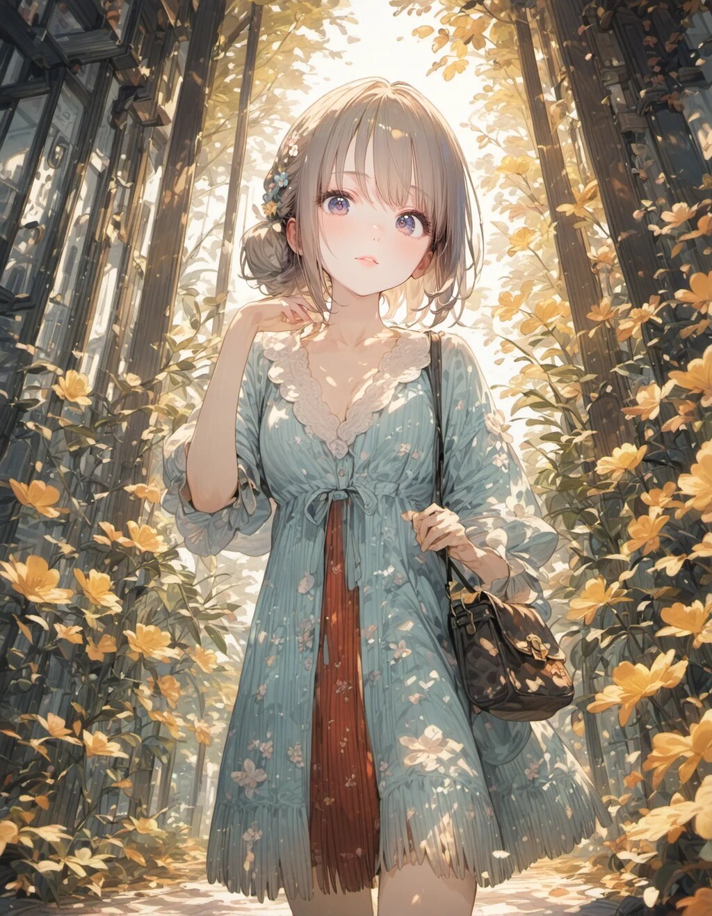 Blue Dress in the Golden Garden